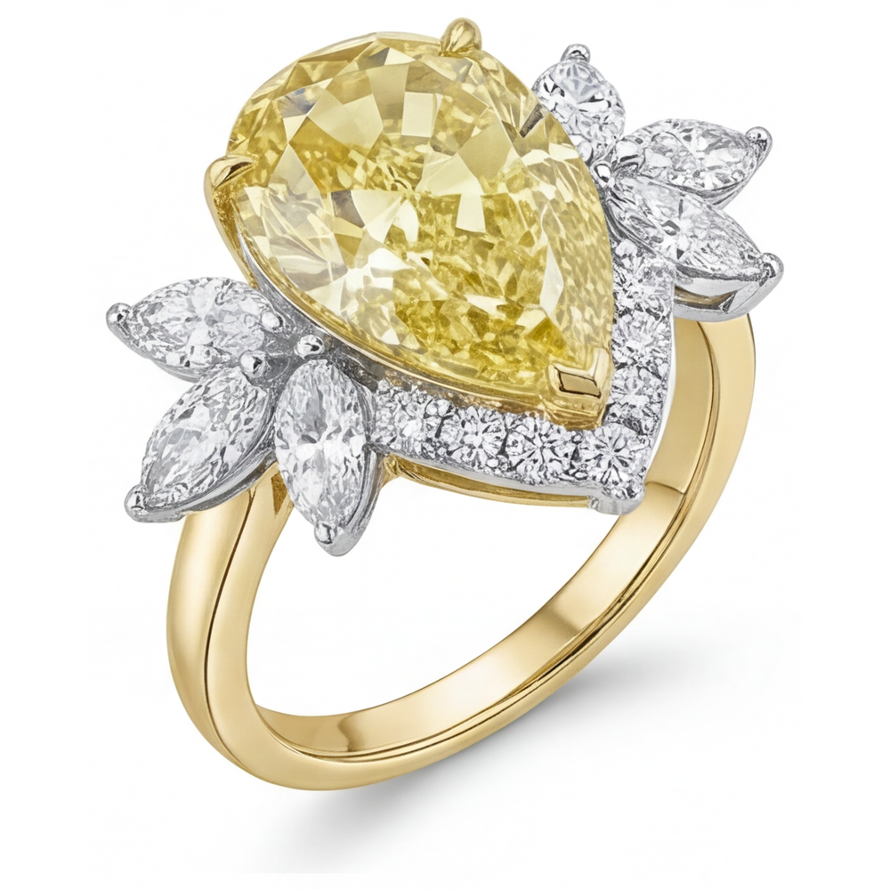 Fancy Yellow Diamond Statement Ring 4-ct 14K Two Tone Gold – angle view