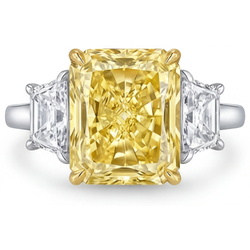 Custom Three Stone Ring with Radiant Fancy Yellow Diamond – 3 ct