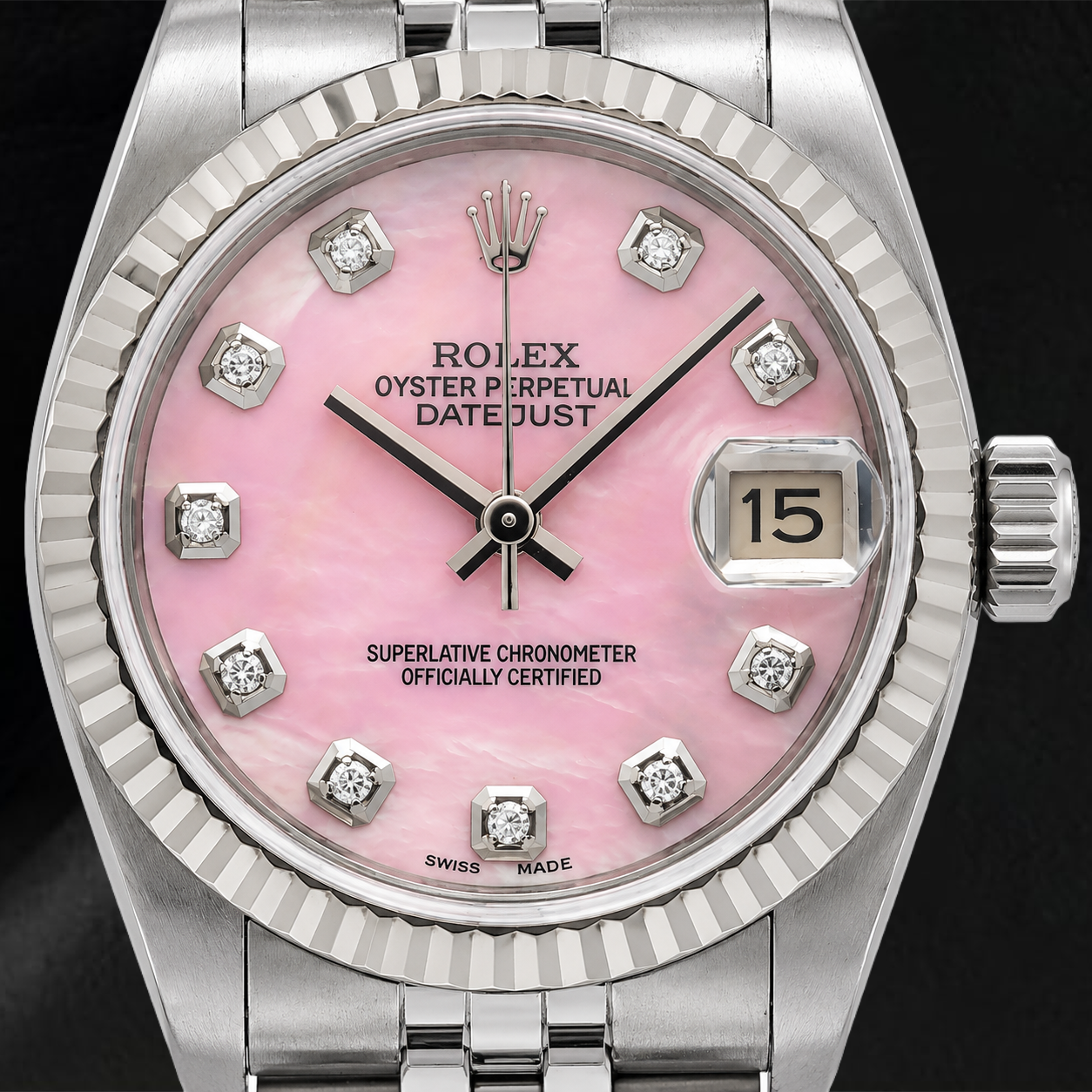 Rolex Datejust 31mm 78274 Pink Mother of Pearl Diamond Dial Stainless Steel Jubilee Bracelet Watch