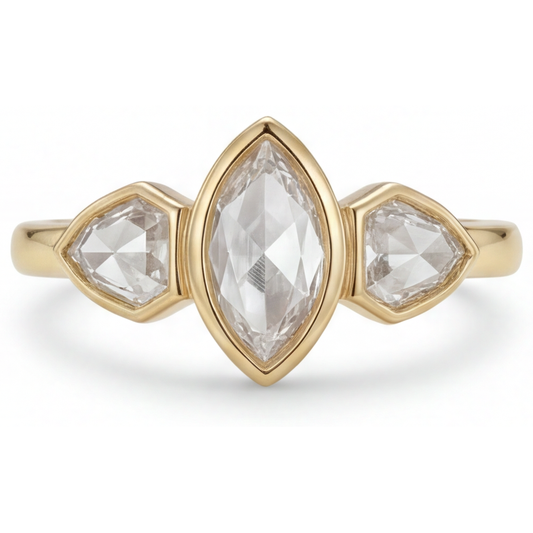 Fine Diamond Marquise 3-Stone Ring in 14 Karat Yellow Gold – main view