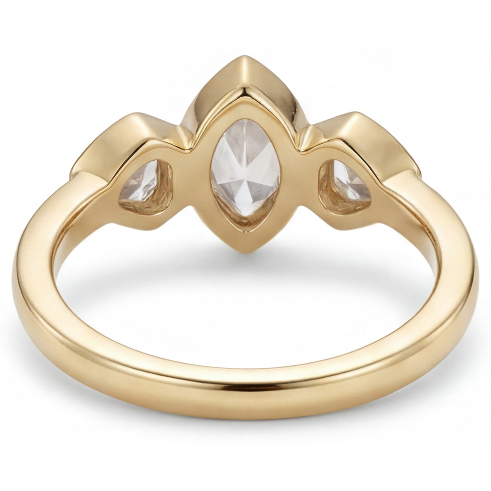 Fine Diamond Marquise 3-Stone Ring in 14 Karat Yellow Gold – profile view