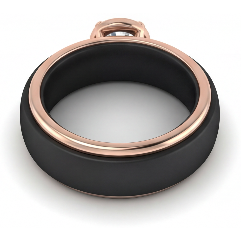 Round Brilliant Fine Diamond ring in 14K Two Tone Gold – profile view