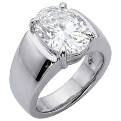 Men's Oval Fine Diamond Gentleman's Ring – 4 ct in 14K White Gold