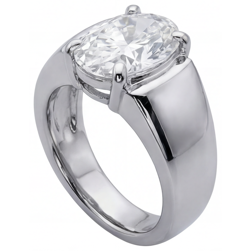 Oval Fine Diamond ring in 14K White Gold – profile view