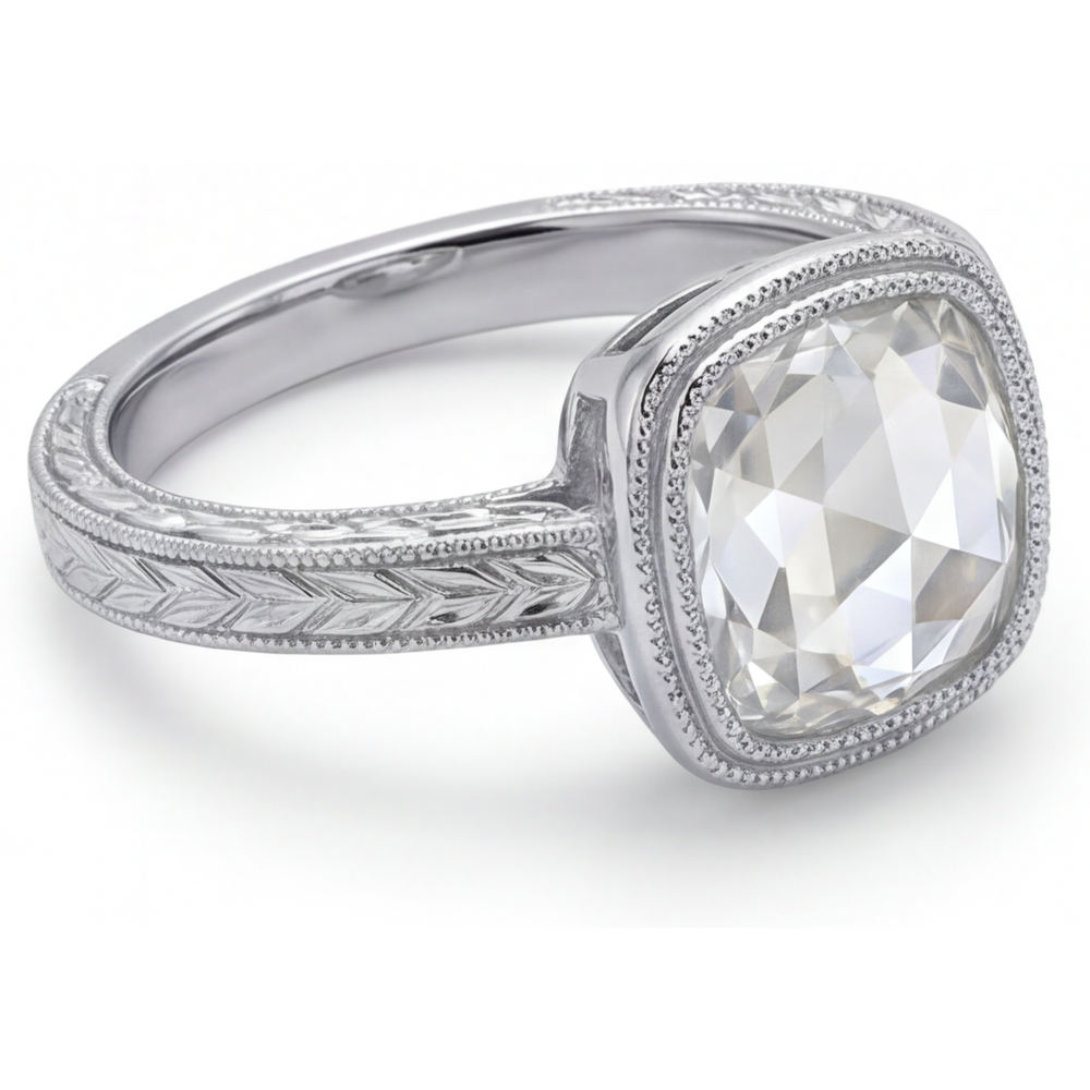 Fine Diamond Cushion Cut Halo Ring in 14K White Gold – side view
