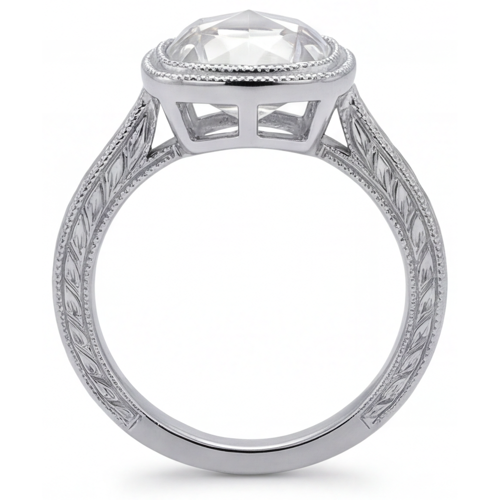 Fine Diamond Cushion Cut Halo Ring in 14K White Gold – top view