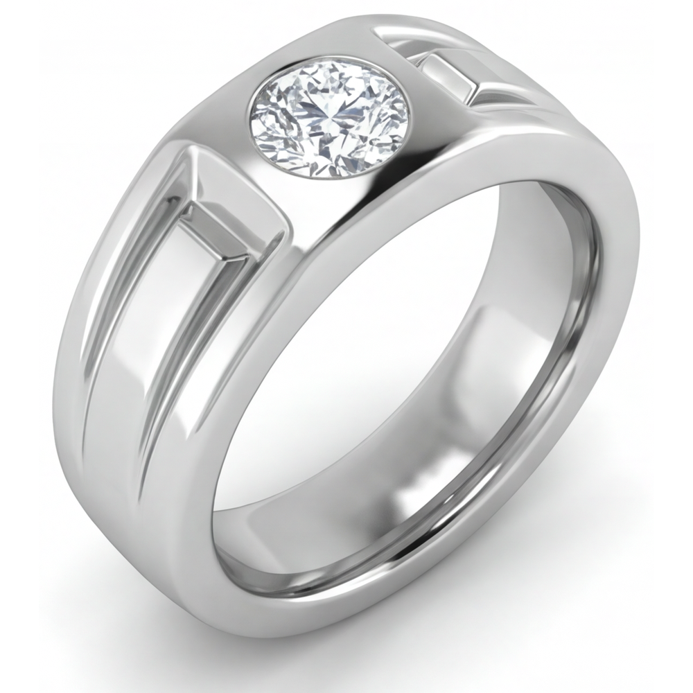 Fine Diamond Round Cut Men's Ring in 14K White Gold – angle view
