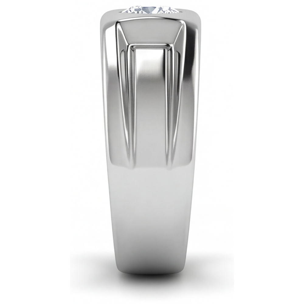 Fine Diamond Round Cut Men's Ring in 14K White Gold – profile view