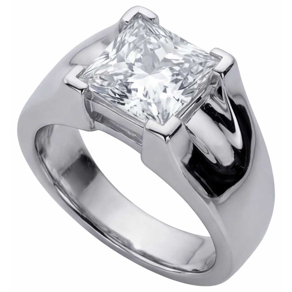 Fine Diamond Men's Ring 3 ct 14 Karat White Gold – side view