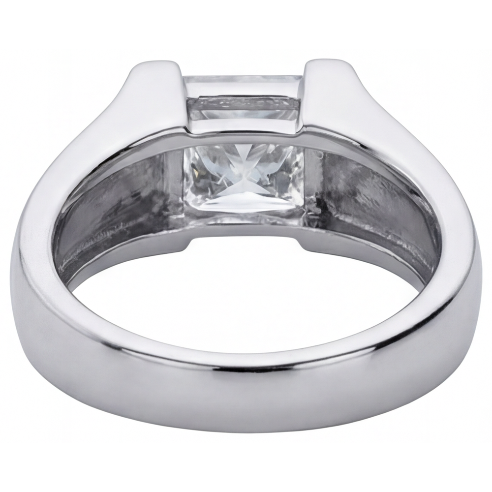 Fine Diamond Princess Cut Men's Ring in 14 Karat White Gold – back view