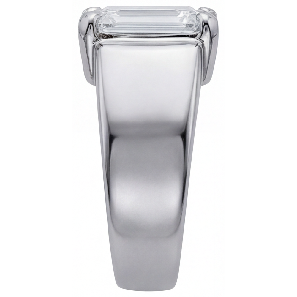 Fine Diamond Step Cut Men's Ring in 14K White Gold – profile view