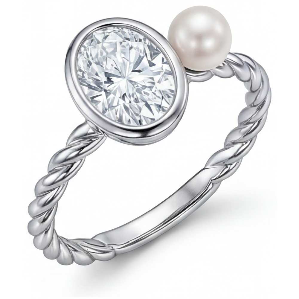 Fine Diamond Oval Single Stone Ring in 14K White Gold – angle view