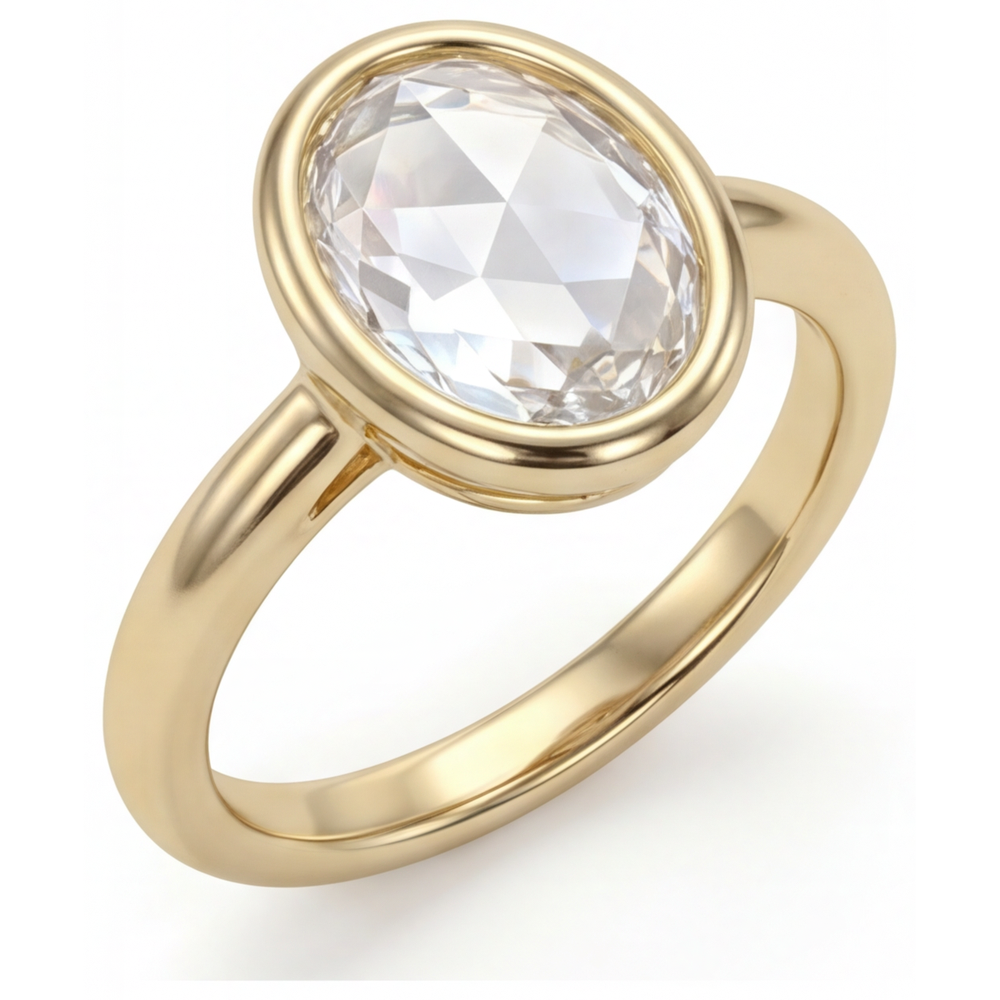 Fine Diamond Oval Cut Single Stone Ring in 14K Yellow Gold – front view