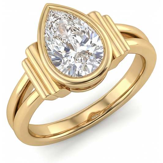 Pear Shape Fine Diamond ring in 14K Yellow Gold – main view
