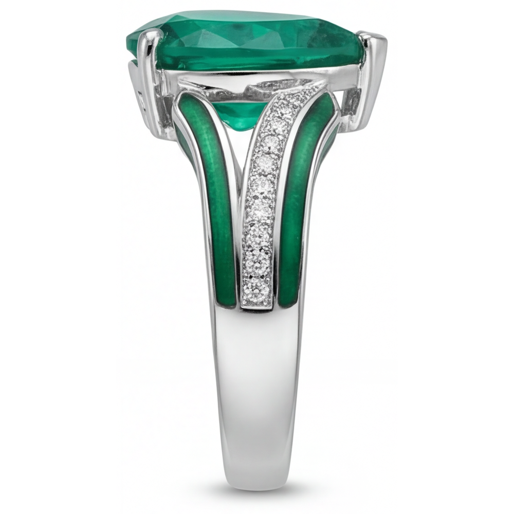 Genuine Fine Emerald Gemstone Ring 2.50 ct 14K White Gold – profile view