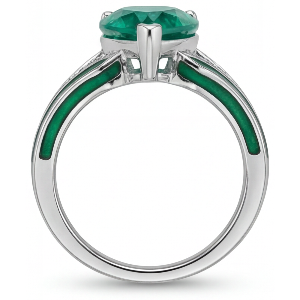 Fine Emerald Pear Shape Gemstone Ring in 14K White Gold – top view