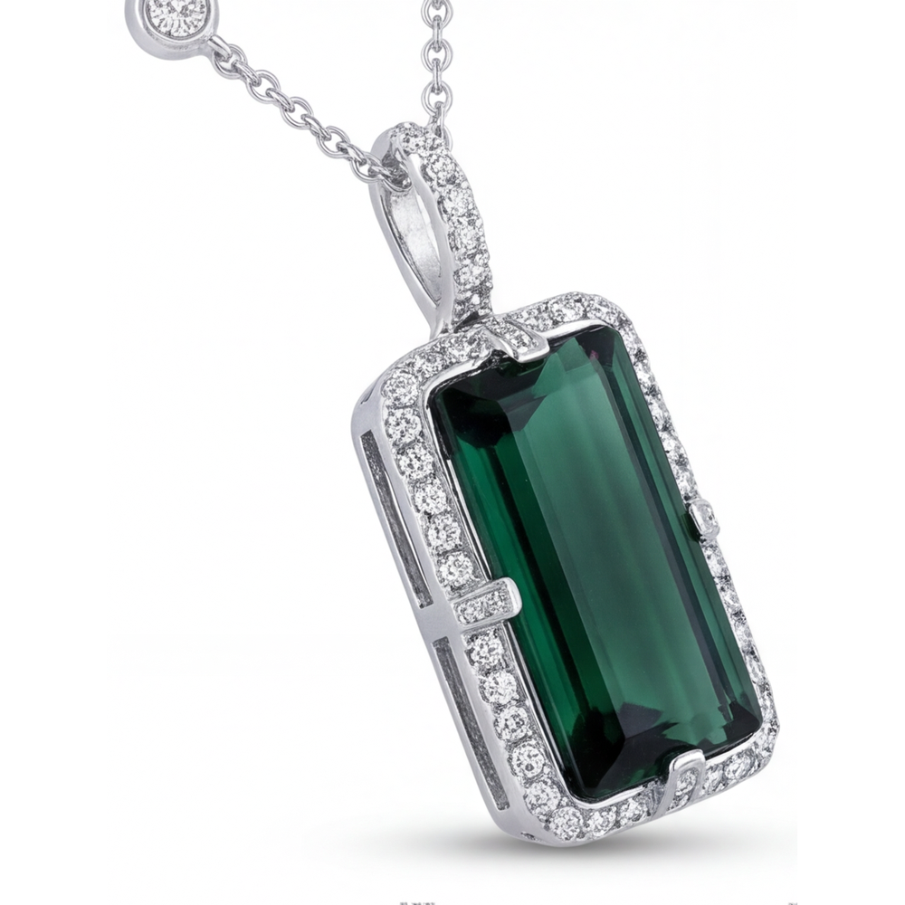 Emerald Cut Fine Tourmaline ring in 14K White Gold – side view