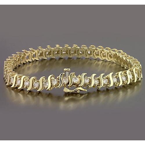 S Style Yellow Gold Natural Diamond Bracelet Prong Set 6.60 Carats New