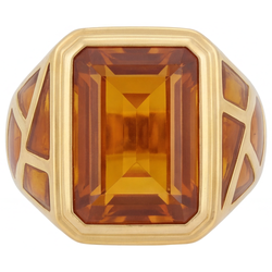 Men's Emerald Cut Golden Citrine Precious Stone Ring in 14K