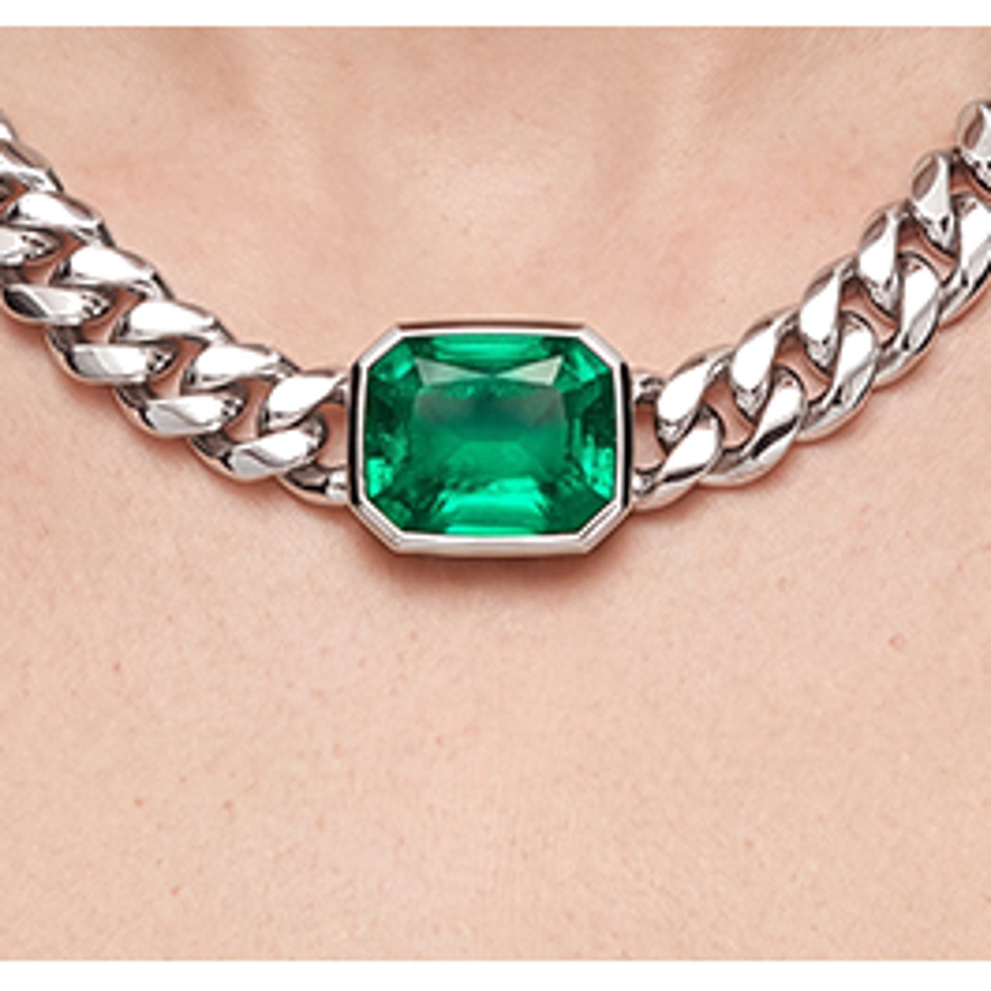 Miami Cuban Emerald Slide Necklace 30 Carats Gold