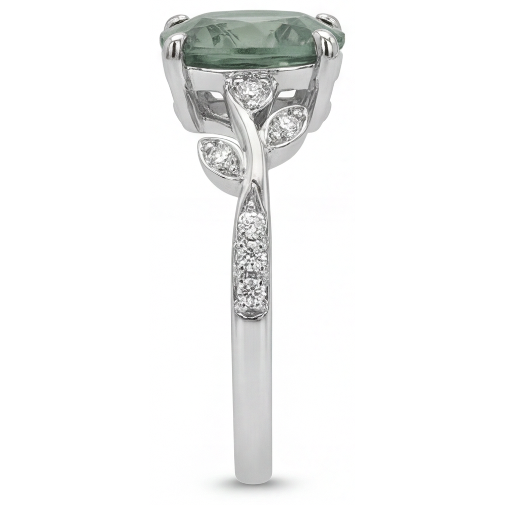 Trilliant Green Prasiolite ring in 14 Karat White Gold – top view