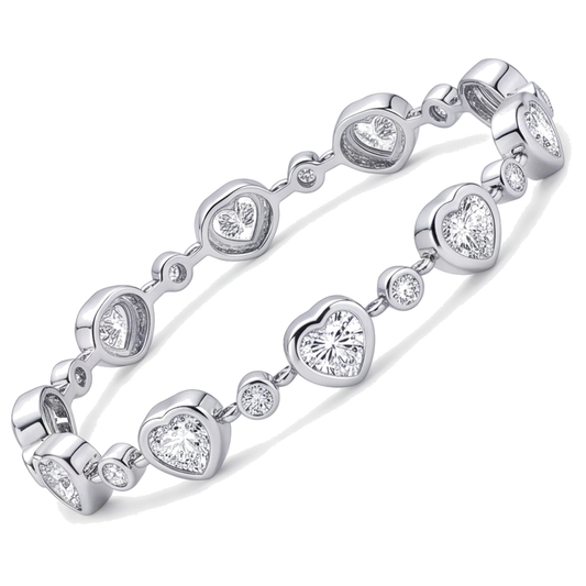 Heart Diamond Bracelet 4 Carat Lab Grown Bezel Station 14K White Gold 7 Inch