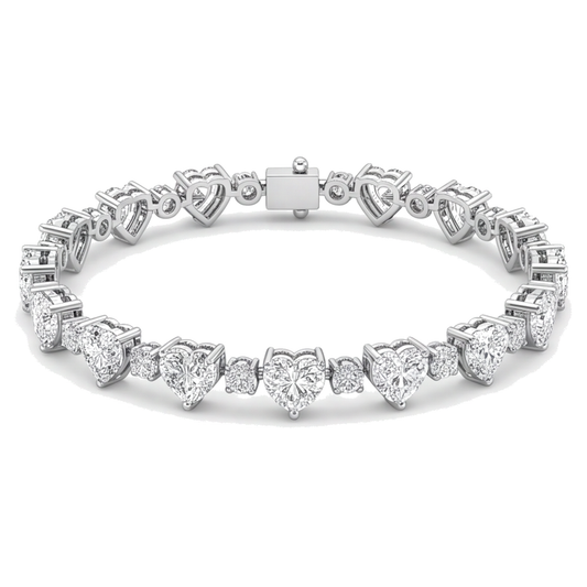 Heart Diamond Tennis Bracelet 6 Carat Lab Grown Bezel 14K White Gold 7 Inch