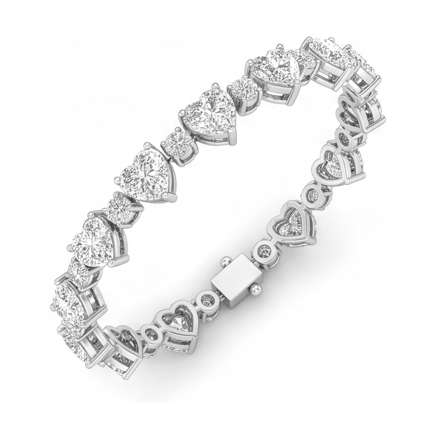 Heart Diamond Tennis Bracelet 6 Carat Lab Grown Bezel 14K White Gold 7 Inch