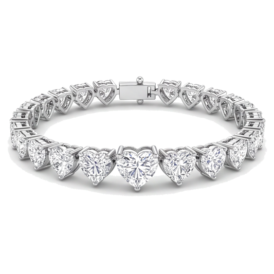 Heart Diamond Tennis Bracelet 9 Carat Lab Grown Prong 14K White Gold 7 Inch