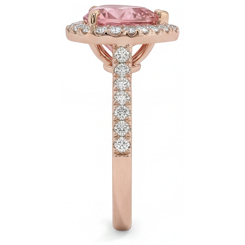 Padparadscha Sapphire Ring 2.3 Carat Real Heart Halo 14K Rose Gold