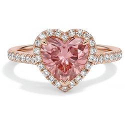 Padparadscha Sapphire Ring 2.3 Carat Real Heart Halo 14K Rose Gold