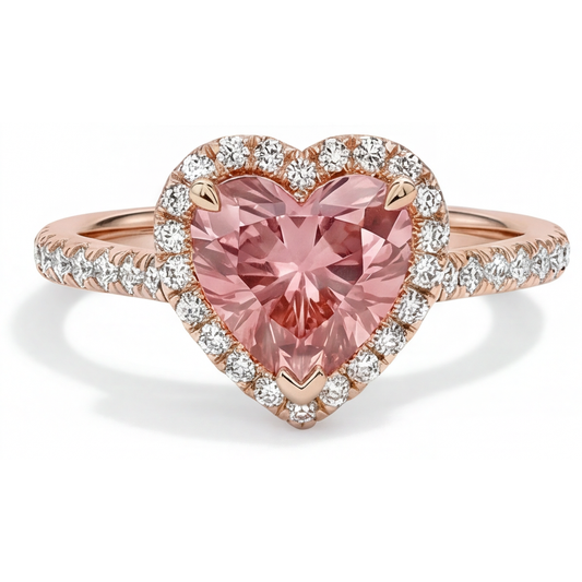Padparadscha Sapphire Ring 2.3 Carat Real Heart Halo 14K Rose Gold
