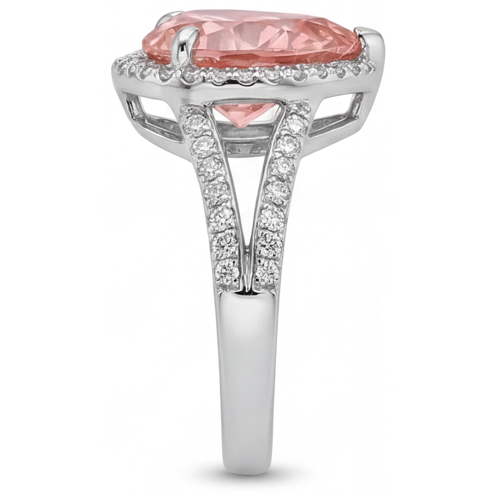 Peach Color Sapphire 2.8 Carat Genuine Heart Padparadscha Halo Ring 14K White Gold