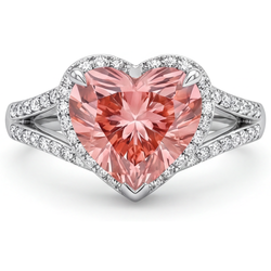 Peach Color Sapphire 2.8 Carat Genuine Heart Padparadscha Halo Ring 14K White Gold