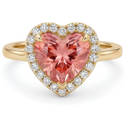 Padparadscha Sapphire Engagement Ring 2.8 Carat Real Heart Halo 14K Yellow Gold