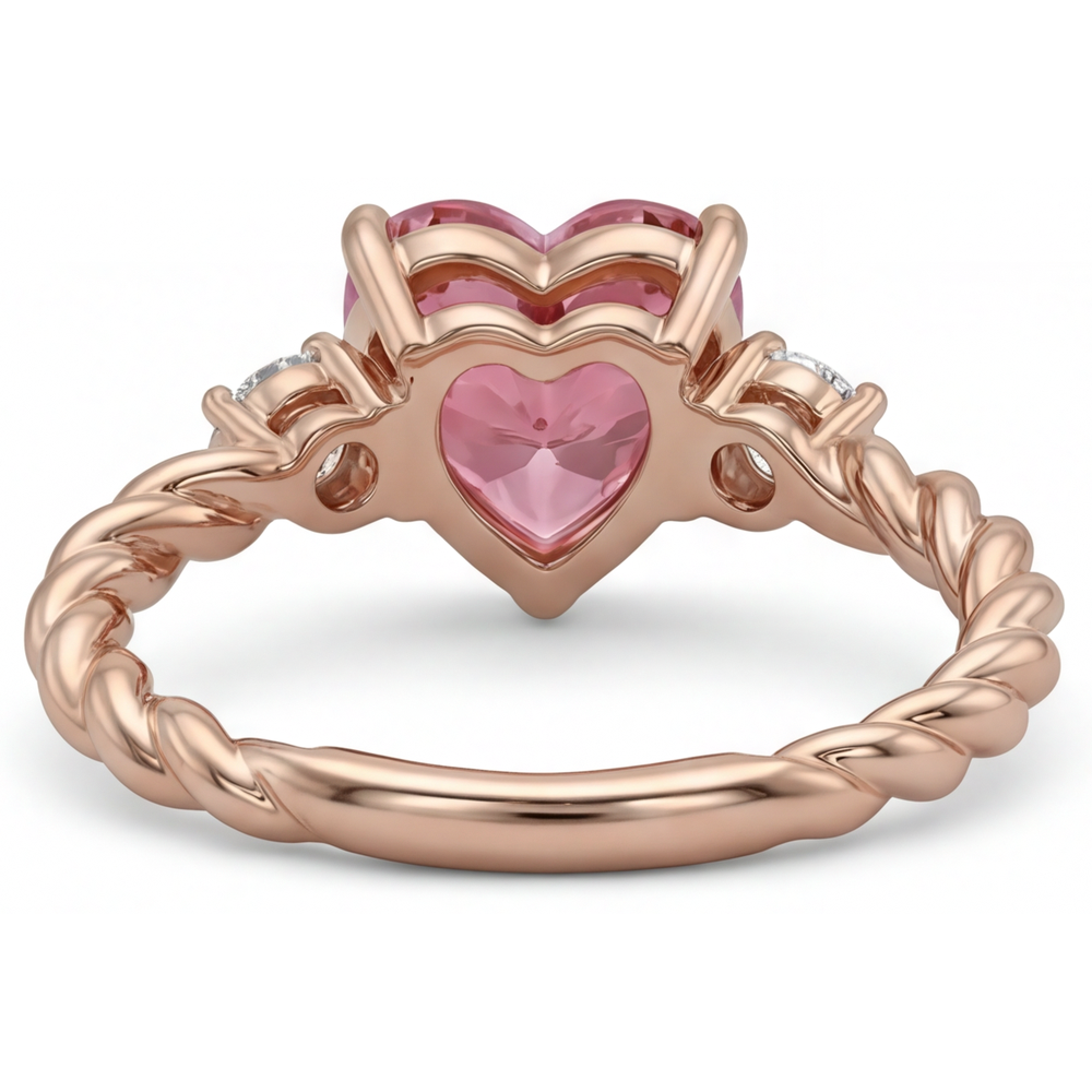 Padparadscha Sapphire Ring 1.9 Carat Genuine Heart Three Stone 14K Rose Gold