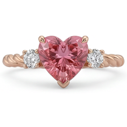 Padparadscha Sapphire Ring 1.9 Carat Genuine Heart Three Stone 14K Rose Gold