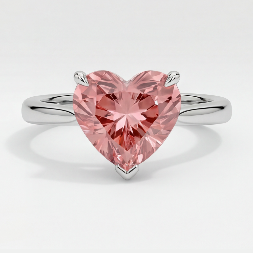 Peach Sapphire Engagement Ring 2.5 Carat Genuine Heart Padparadscha Solitaire 14K White Gold