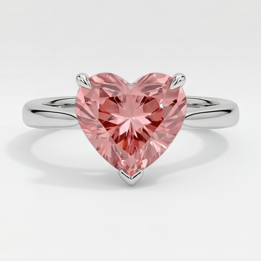 Peach Sapphire Engagement Ring 2.5 Carat Genuine Heart Padparadscha Solitaire 14K White Gold