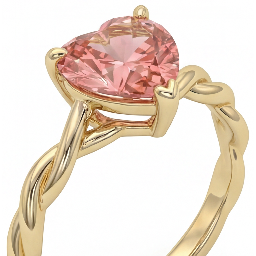 Peach Color Sapphire 1.5 Carat Real Heart Padparadscha Twist Solitaire Ring 14K Yellow Gold