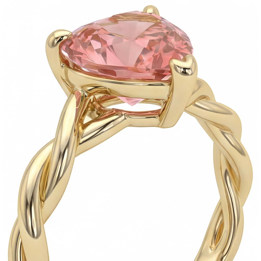 Peach Sapphire Engagement Ring 1.5 Carat Real Heart Padparadscha Twist Solitaire 14K Yellow Gold