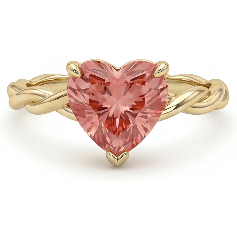 Peach Sapphire Engagement Ring 1.5 Carat Real Heart Padparadscha Twist Solitaire 14K Yellow Gold