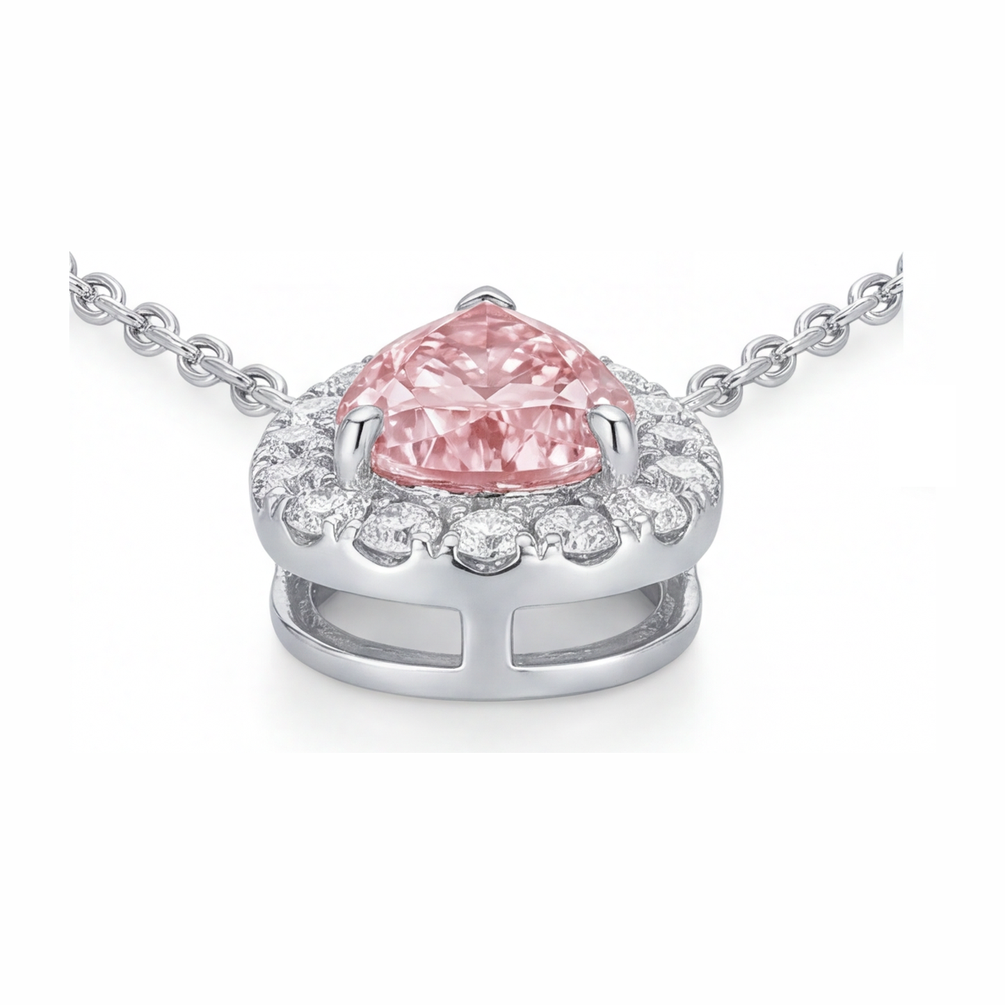 Pink Diamond Necklace 2 Carat Lab Grown Pear Halo Pendant 14K White Gold
