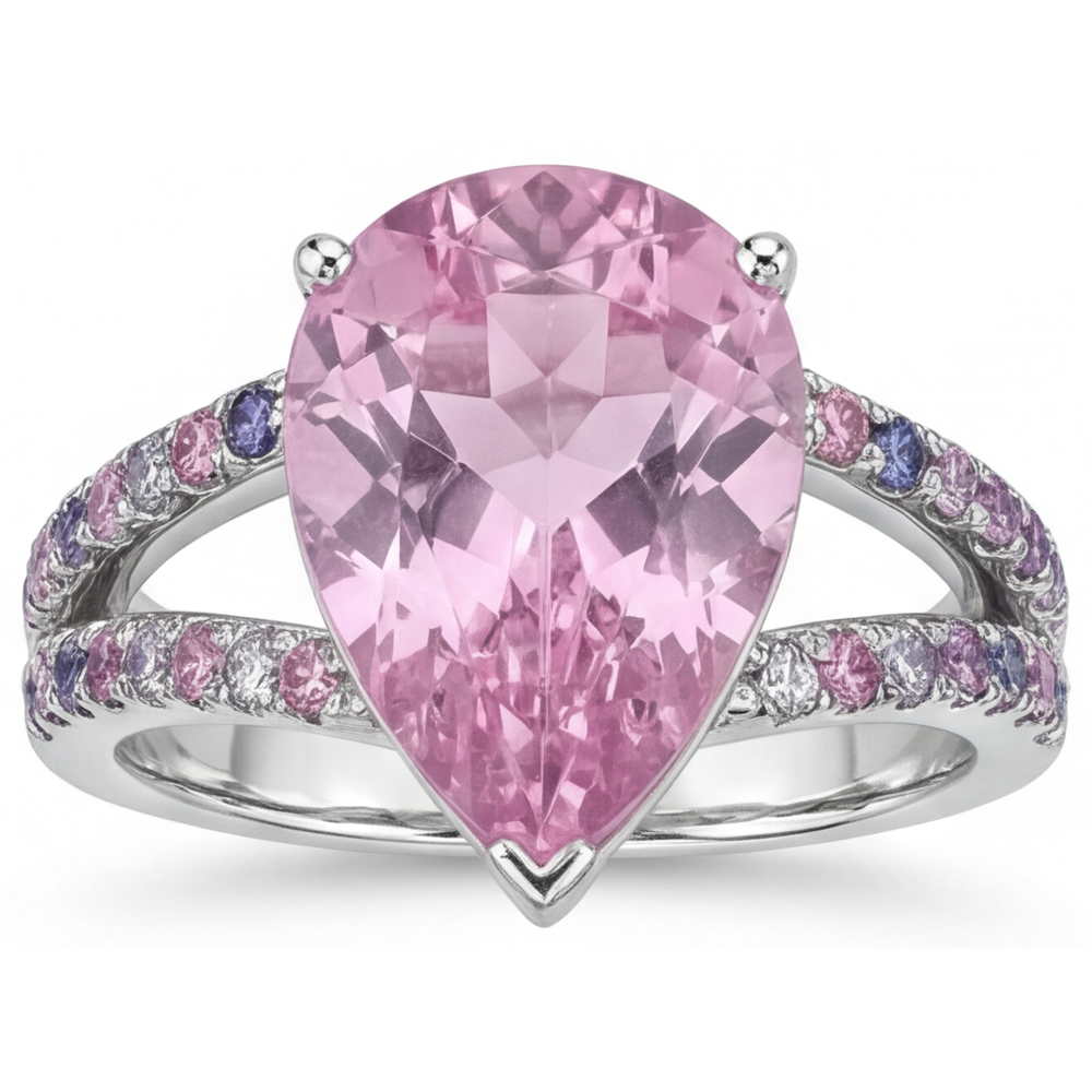 Real Kunzite Accent Solitaire Ring – top view