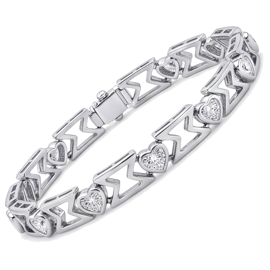 Lab Grown Diamond Bracelet 5 Carat Heart Chevron Link 14K White Gold 7 Inch