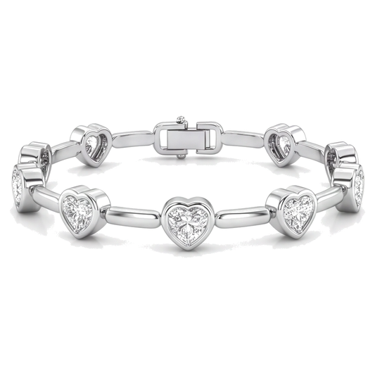 Lab Grown Diamond Bracelet 4 Carat Heart Bar Link Station 14K White Gold 7 Inch