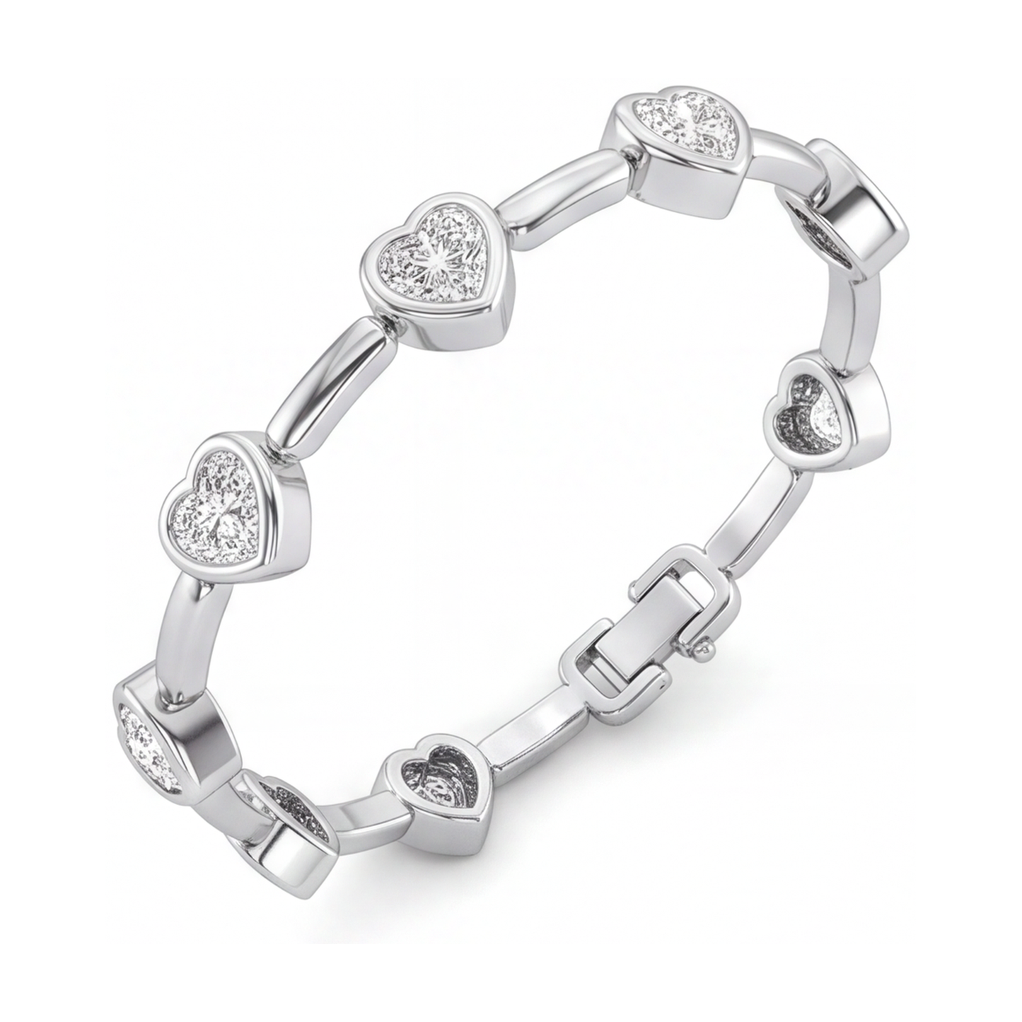 Lab Grown Diamond Bracelet 4 Carat Heart Bar Link Station 14K White Gold 7 Inch