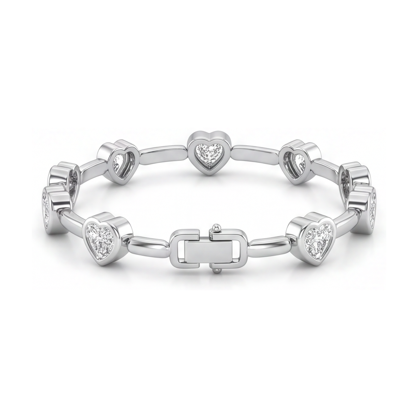 Lab Grown Diamond Bracelet 4 Carat Heart Bar Link Station 14K White Gold 7 Inch