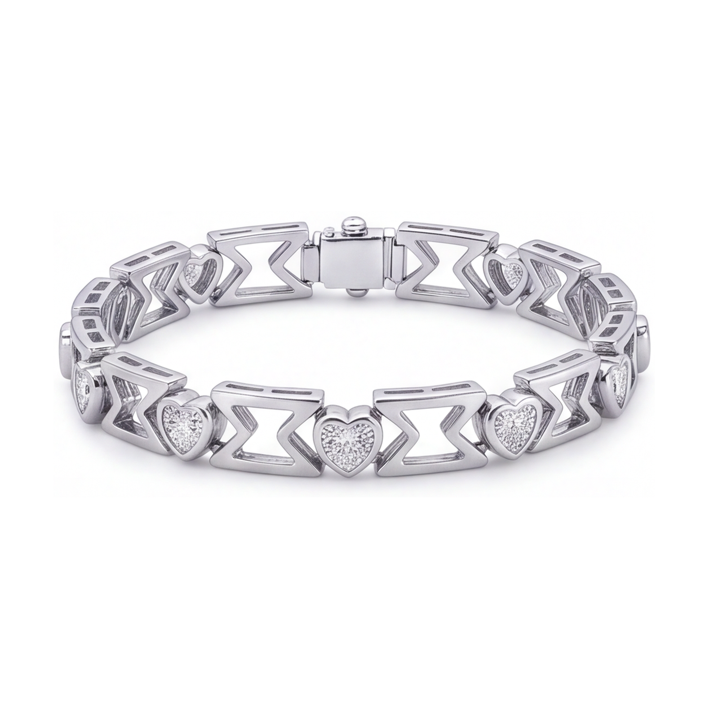 Lab Grown Diamond Bracelet 5 Carat Heart Chevron Link 14K White Gold 7 Inch