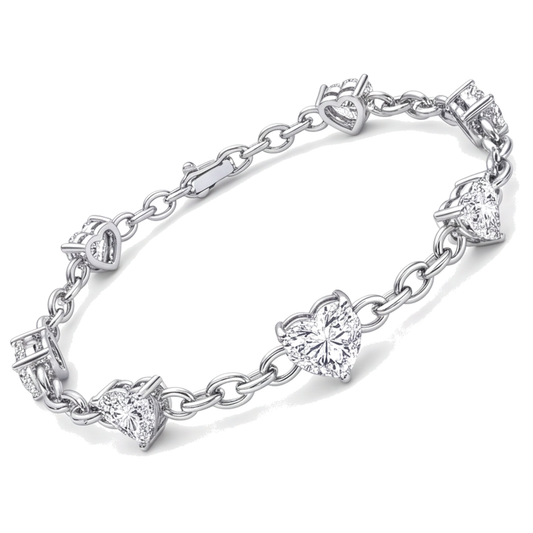 Lab Grown Diamond Heart Bracelet 3 Carat Station 14K White Gold 7 Inch